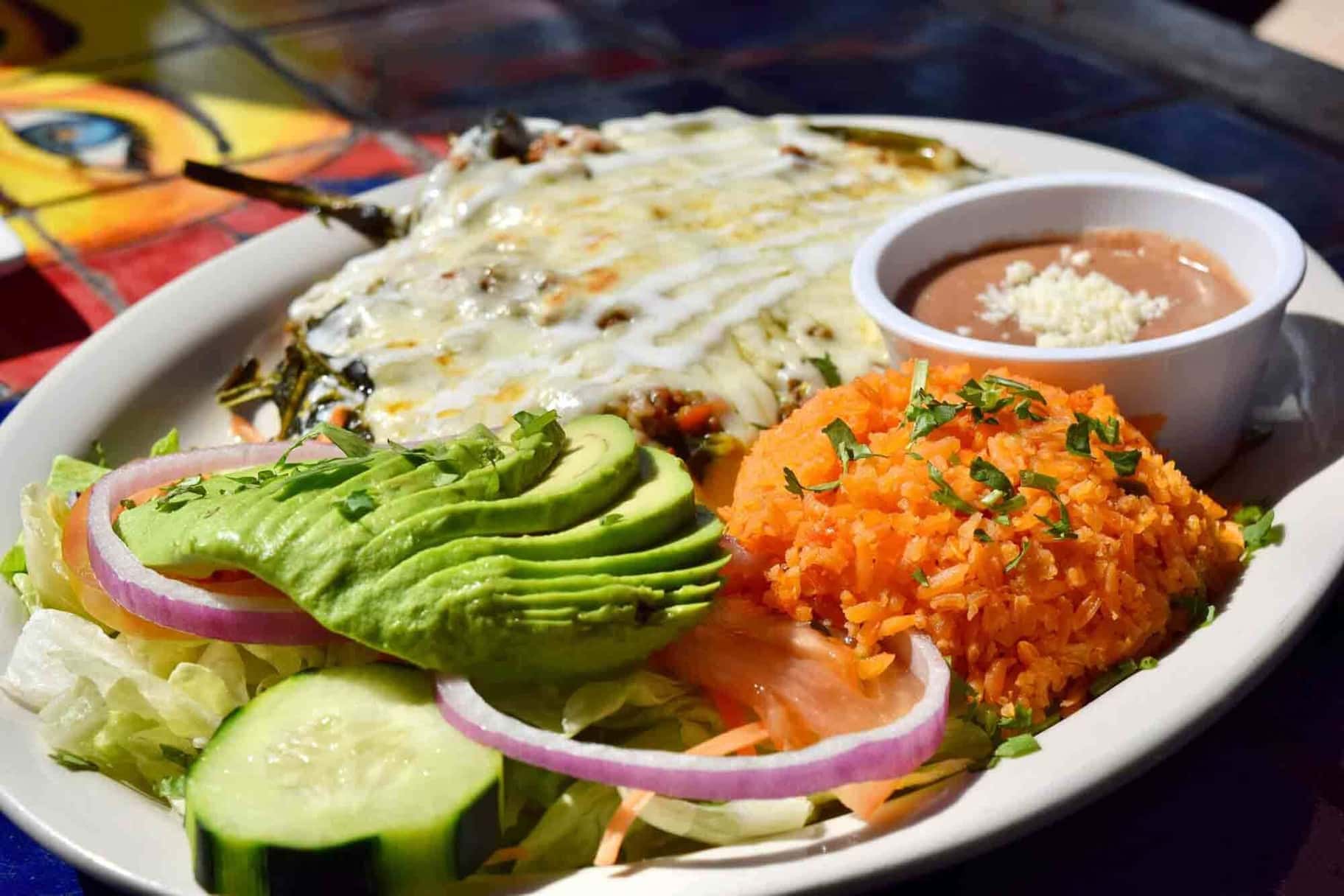 Traditional Mexican dish plated at La Herradura